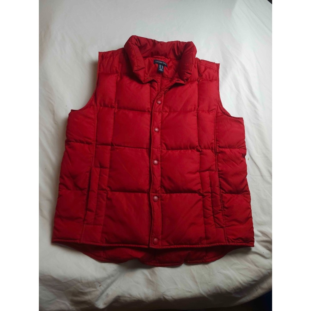 Lands' End Down Vest Womens Small Red Puffer Sleeveless‎ Jacket Snaps Layering